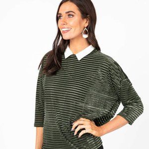 3/4 Sleeve Boxy Pullover Olive Black Burnout